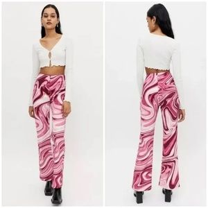 Hosbjerg x Free People Vilma Liquid Paloma XS & Sm Pink Abstract Flare Pants